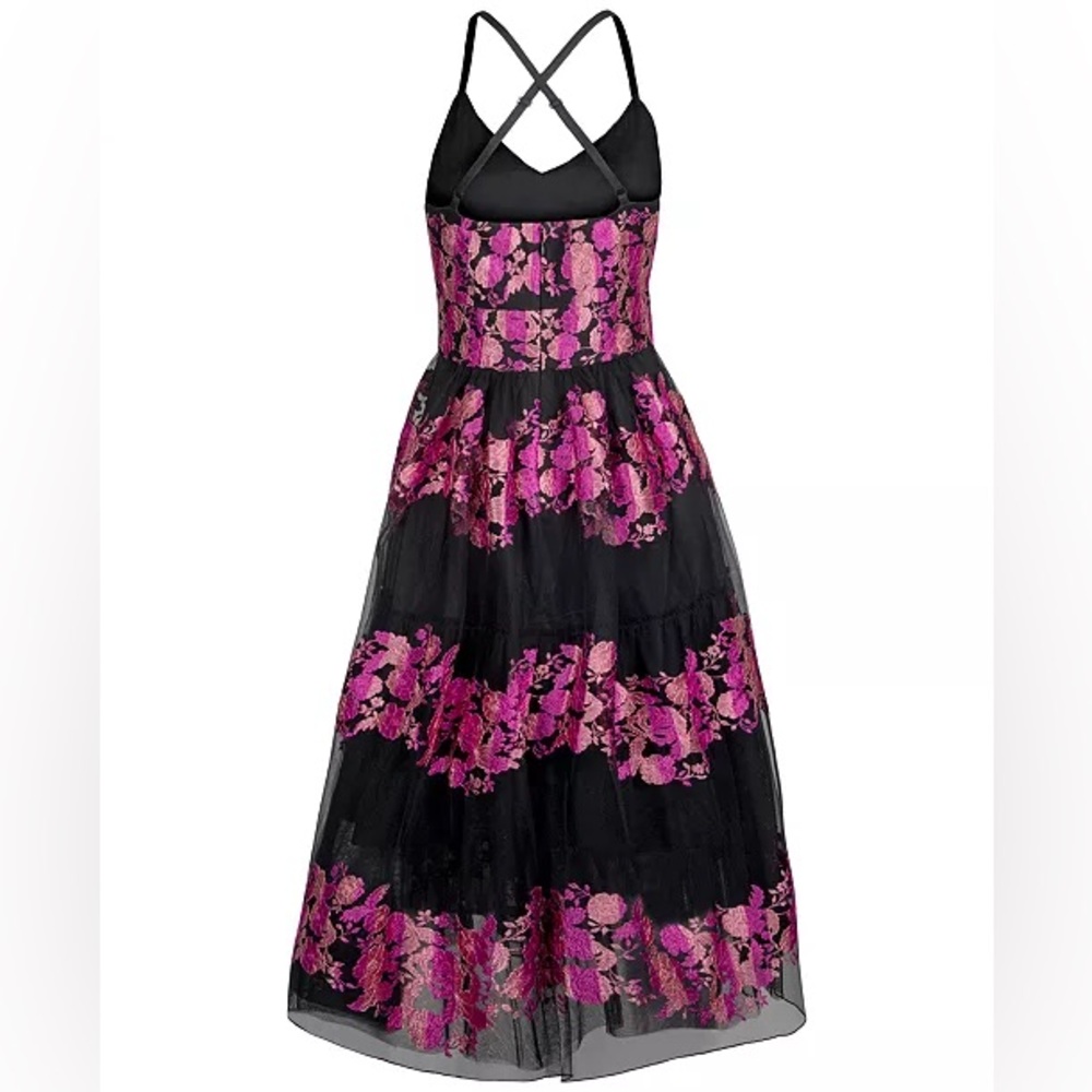 Christian Siriano New York NEW Embroidered Pink & Black Midi Dress - Picture 2 of 15